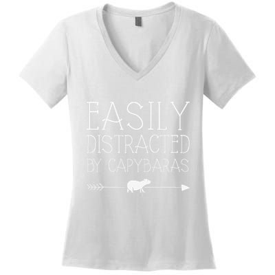 Easily Distracted By Capybaras Gift For Girl Women Mammal  Women's V-Neck T-Shirt