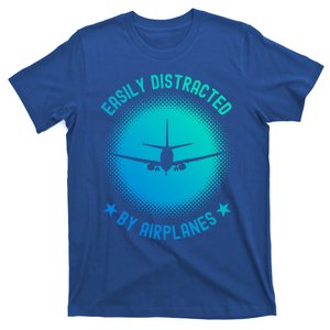 Easily Distracted By Airplanes Funny Flying Plane Gift T-Shirt