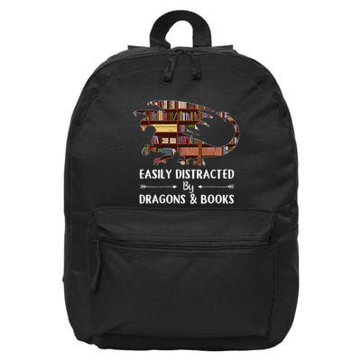 Easily Distracted By Dragon And Books Funny 16 in Basic Backpack