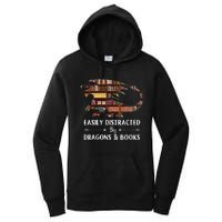 Easily Distracted By Dragon And Books Funny Women's Pullover Hoodie