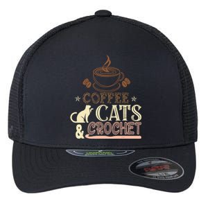 Easily Distracted By Crochet And Coffee Crochet Cats Lovers Flexfit Unipanel Trucker Cap