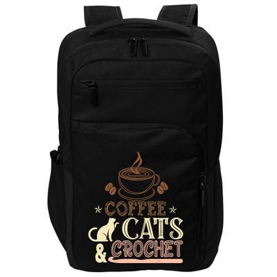 Easily Distracted By Crochet And Coffee Crochet Cats Lovers Impact Tech Backpack
