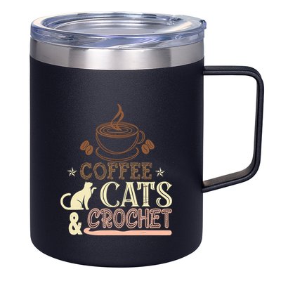 Easily Distracted By Crochet And Coffee Crochet Cats Lovers 12oz Stainless Steel Coffee Mug