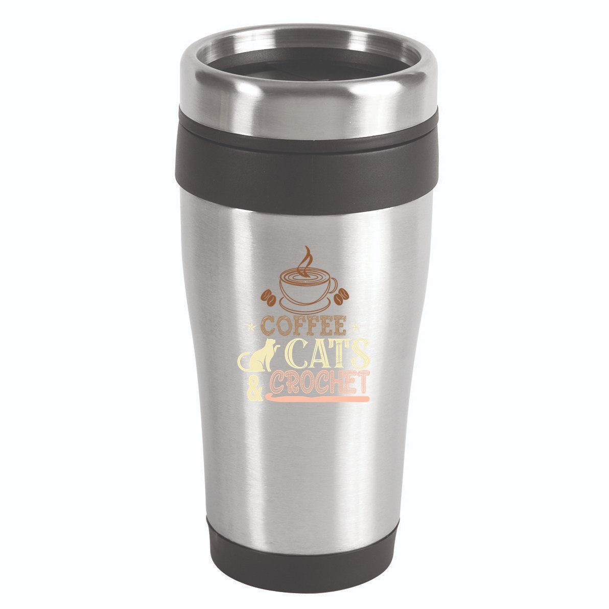 Easily Distracted By Crochet And Coffee Crochet Cats Lovers 16oz Travel Tumbler