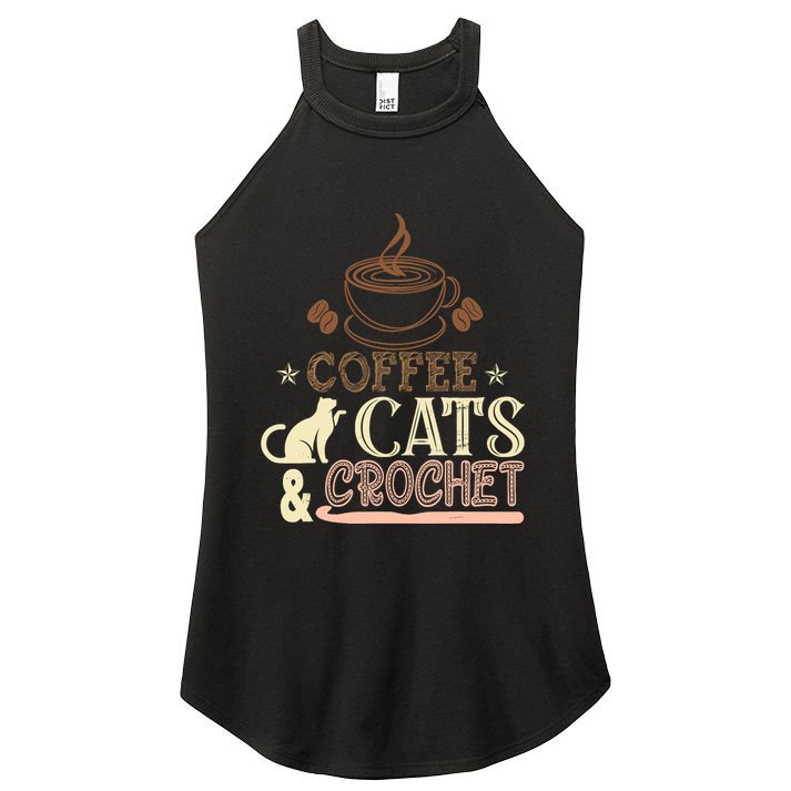 Easily Distracted By Crochet And Coffee Crochet Cats Lovers Women's Perfect Tri Rocker Tank