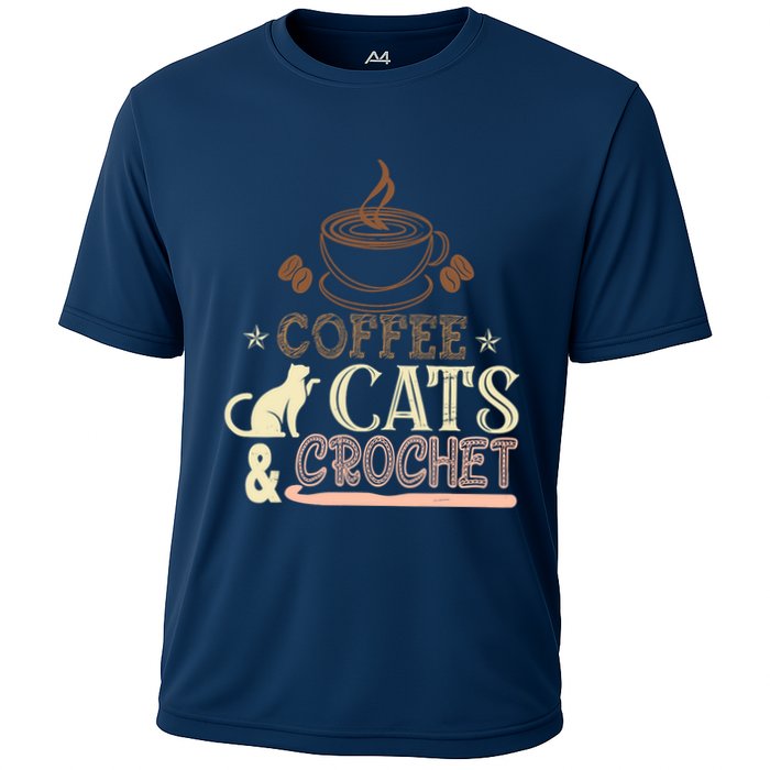 Easily Distracted By Crochet And Coffee Crochet Cats Lovers Cooling Performance Crew T-Shirt