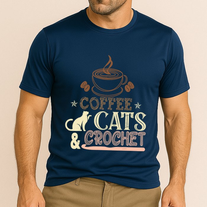 Easily Distracted By Crochet And Coffee Crochet Cats Lovers Cooling Performance Crew T-Shirt