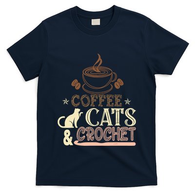 Easily Distracted By Crochet And Coffee Crochet Cats Lovers T-Shirt