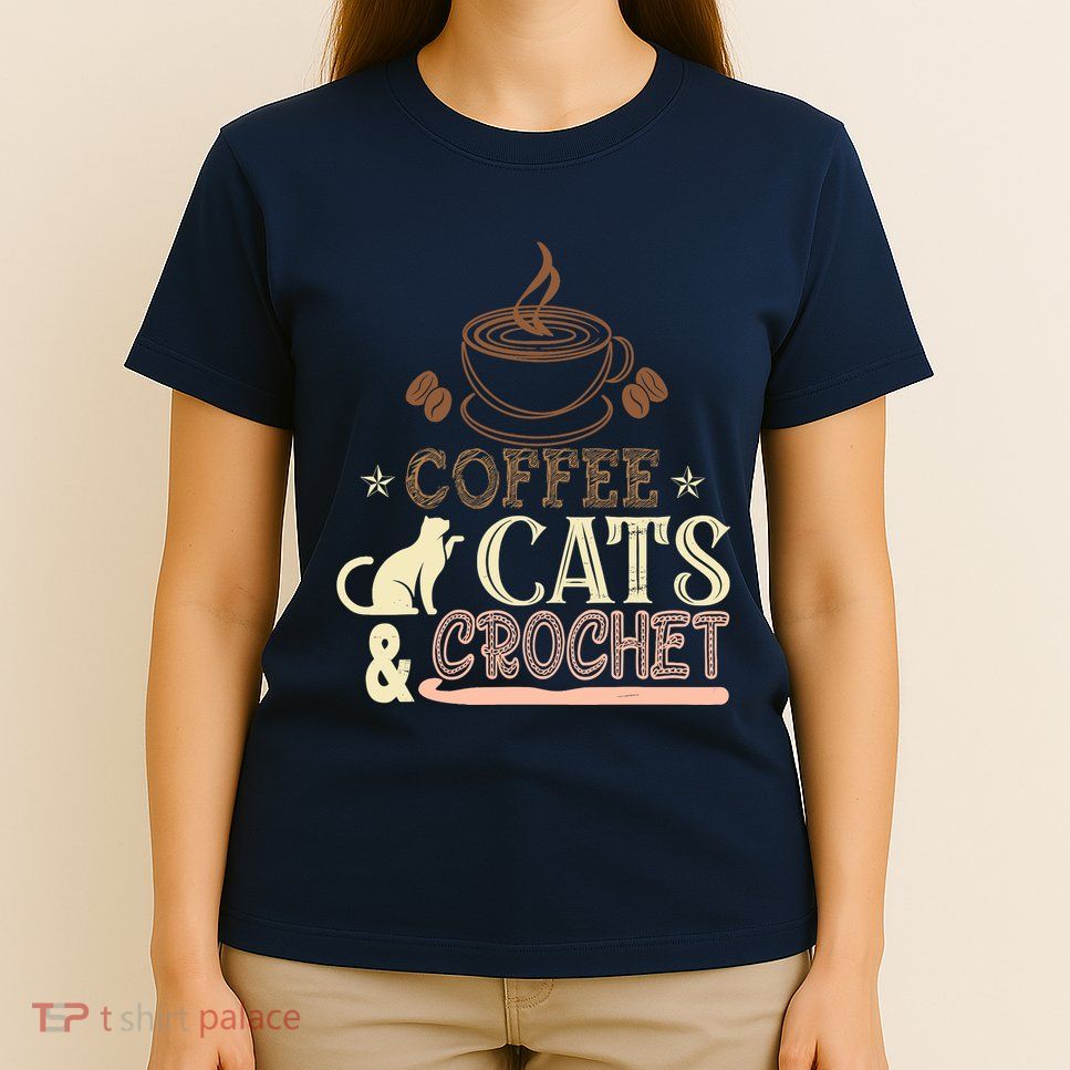 Easily Distracted By Crochet And Coffee Crochet Cats Lovers T-Shirt