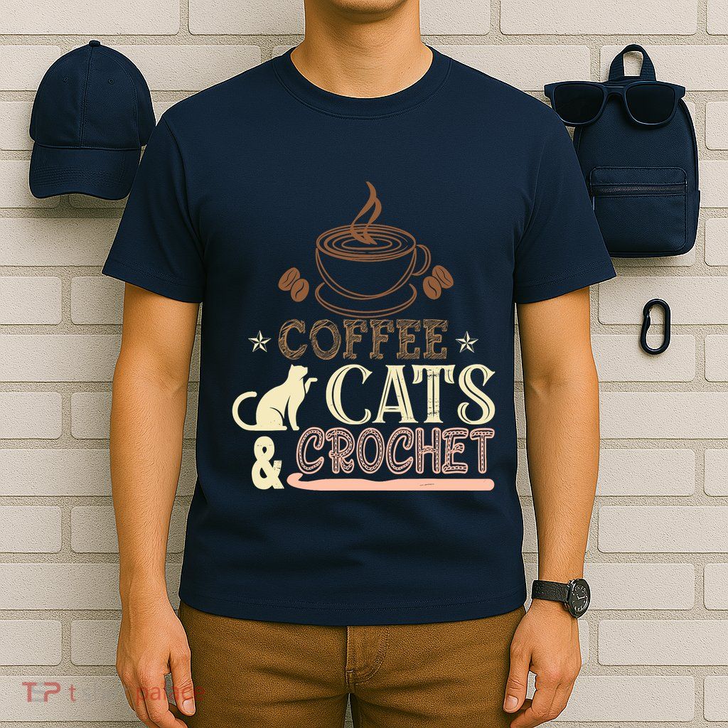 Easily Distracted By Crochet And Coffee Crochet Cats Lovers T-Shirt