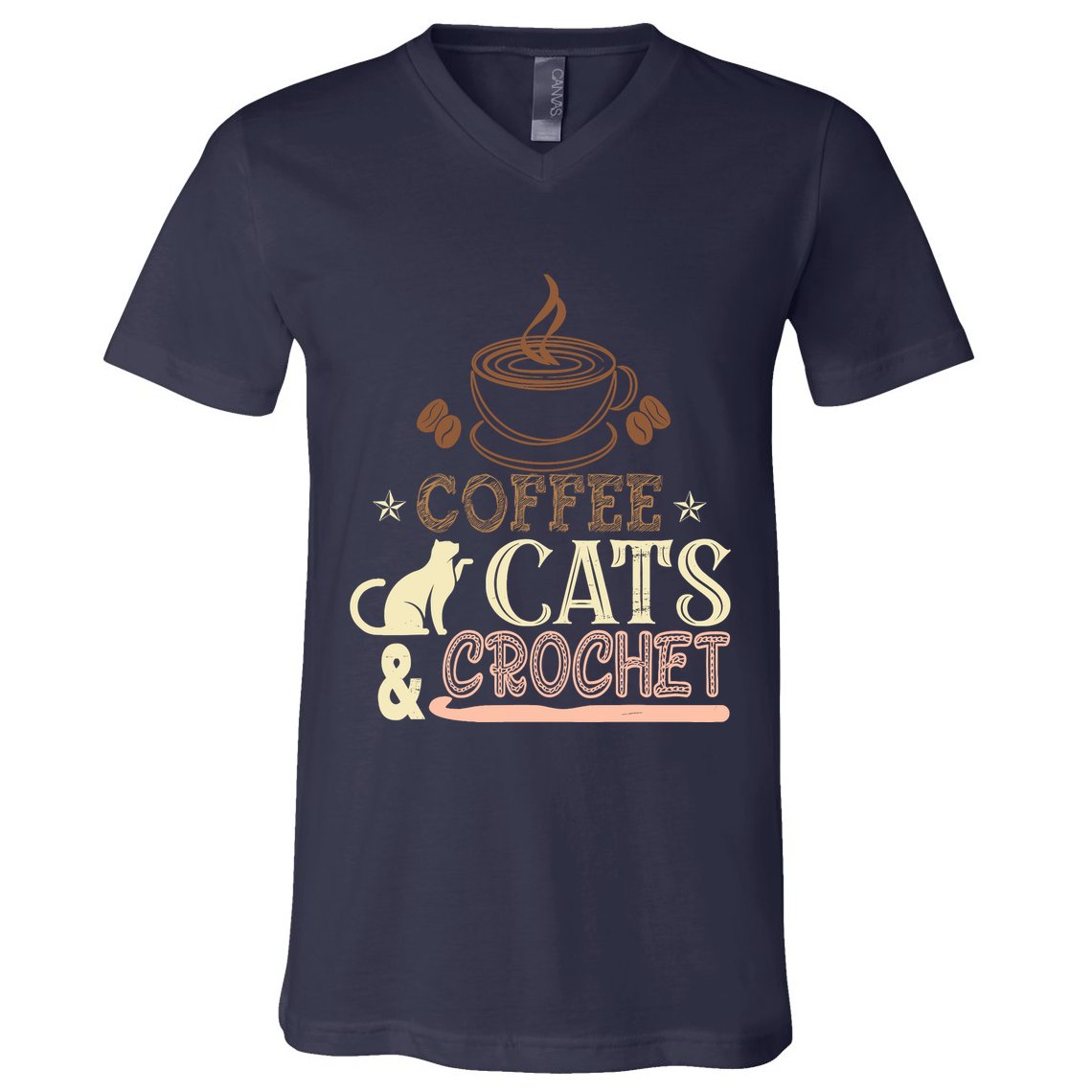 Easily Distracted By Crochet And Coffee Crochet Cats Lovers V-Neck T-Shirt
