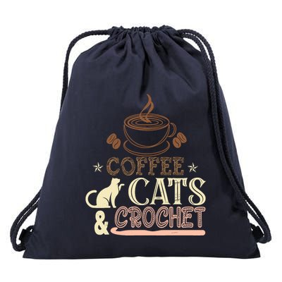Easily Distracted By Crochet And Coffee Crochet Cats Lovers Drawstring Bag