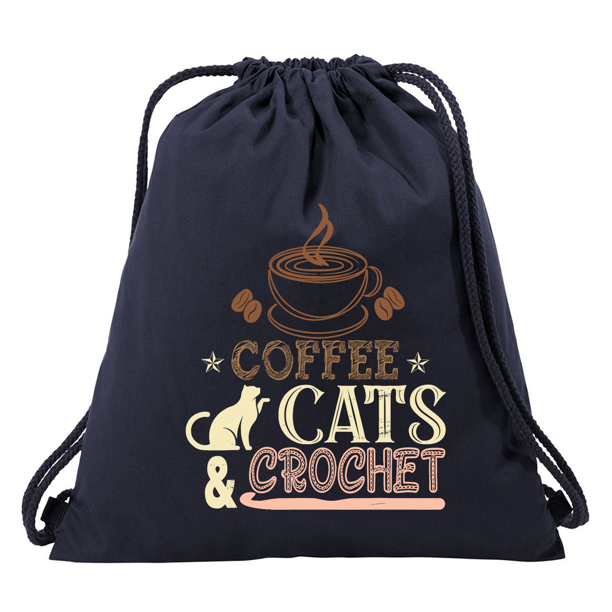 Easily Distracted By Crochet And Coffee Crochet Cats Lovers Drawstring Bag