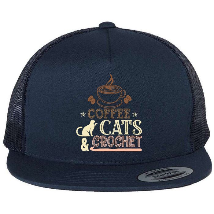 Easily Distracted By Crochet And Coffee Crochet Cats Lovers Flat Bill Trucker Hat