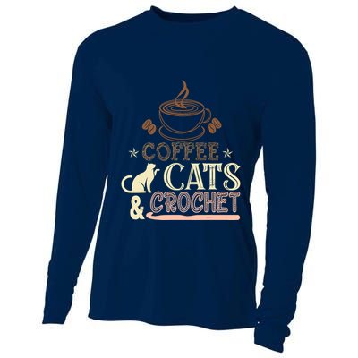 Easily Distracted By Crochet And Coffee Crochet Cats Lovers Cooling Performance Long Sleeve Crew