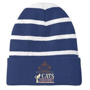 Easily Distracted By Crochet And Coffee Crochet Cats Lovers Striped Beanie with Solid Band