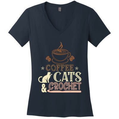Easily Distracted By Crochet And Coffee Crochet Cats Lovers Women's V-Neck T-Shirt