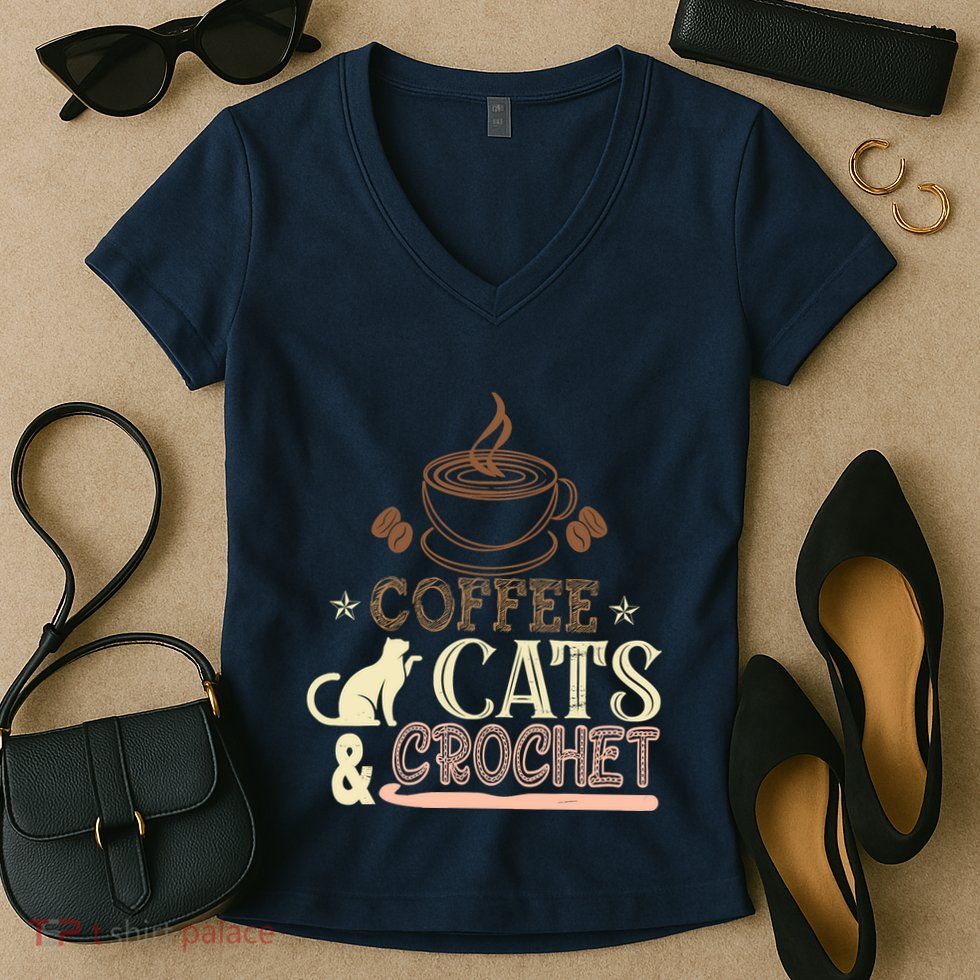 Easily Distracted By Crochet And Coffee Crochet Cats Lovers Women's V-Neck T-Shirt