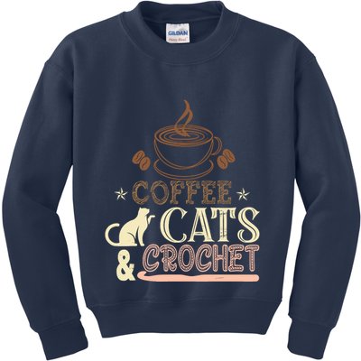 Easily Distracted By Crochet And Coffee Crochet Cats Lovers Kids Sweatshirt