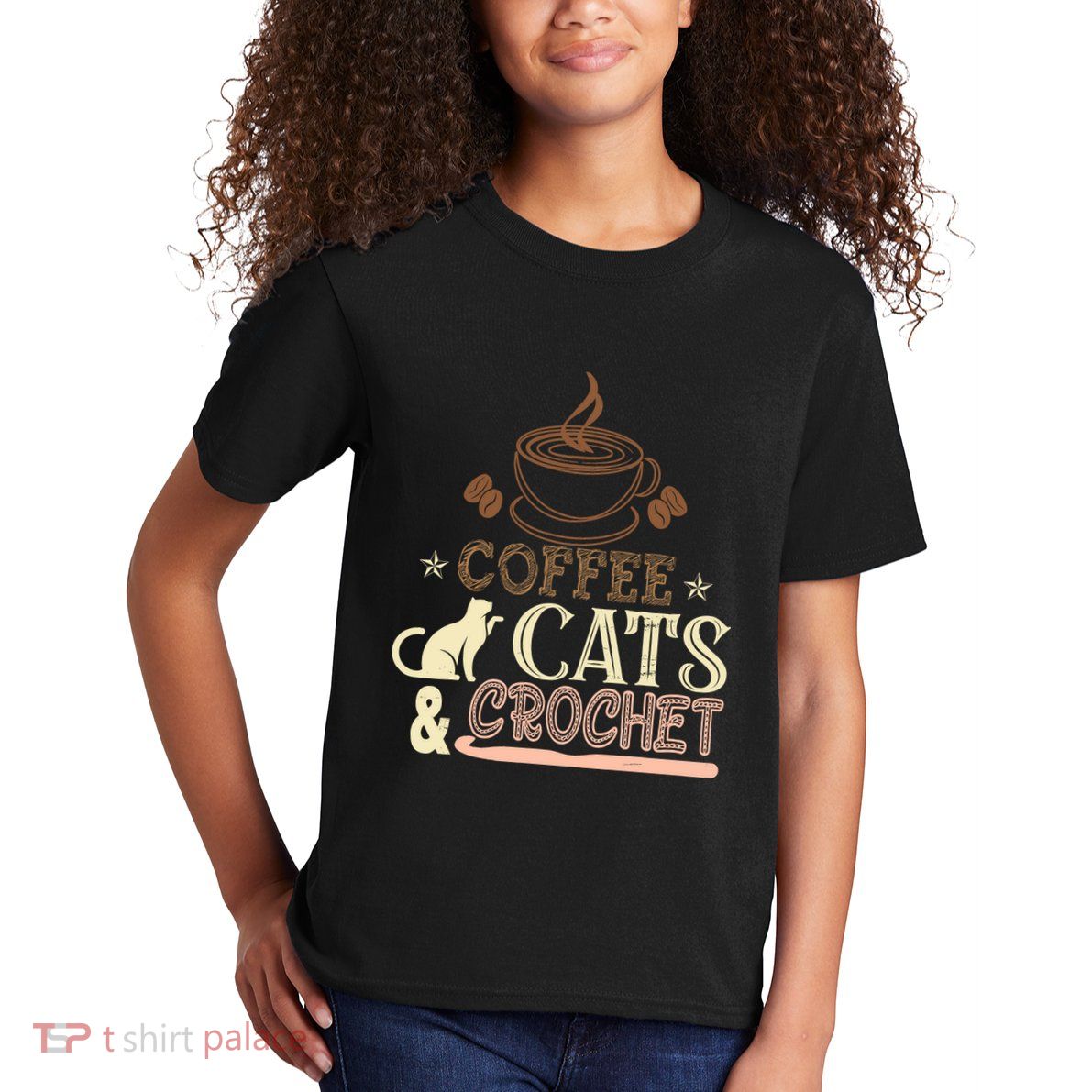 Easily Distracted By Crochet And Coffee Crochet Cats Lovers Kids T-Shirt