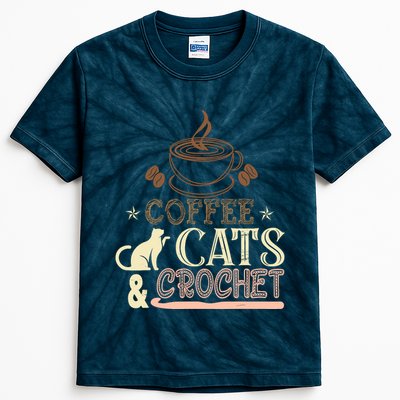 Easily Distracted By Crochet And Coffee Crochet Cats Lovers Kids Tie-Dye T-Shirt