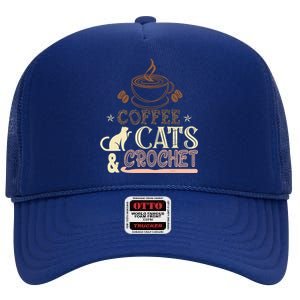 Easily Distracted By Crochet And Coffee Crochet Cats Lovers High Crown Mesh Back Trucker Hat