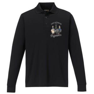 Easily Distracted By Pigeons Pigeon Lover Performance Long Sleeve Polo