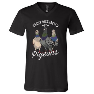 Easily Distracted By Pigeons Pigeon Lover V-Neck T-Shirt