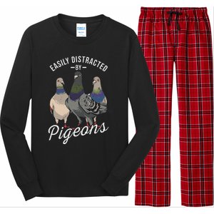 Easily Distracted By Pigeons Pigeon Lover Long Sleeve Pajama Set