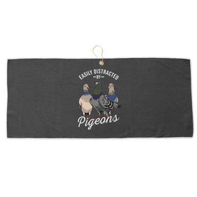 Easily Distracted By Pigeons Pigeon Lover Large Microfiber Waffle Golf Towel