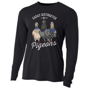 Easily Distracted By Pigeons Pigeon Lover Cooling Performance Long Sleeve Crew