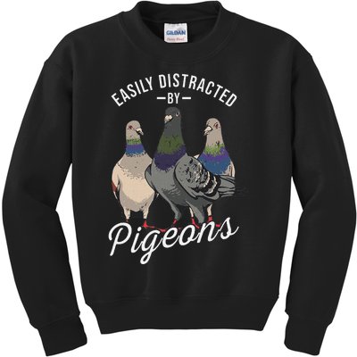 Easily Distracted By Pigeons Pigeon Lover Kids Sweatshirt