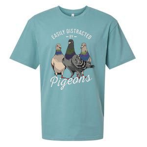 Easily Distracted By Pigeons Pigeon Lover Sueded Cloud Jersey T-Shirt