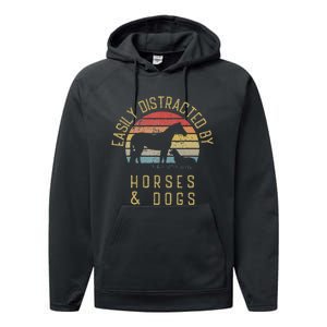 Easily Distracted By Horses And Dogs I Like Heart Horse Dog Performance Fleece Hoodie