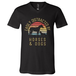 Easily Distracted By Horses And Dogs I Like Heart Horse Dog V-Neck T-Shirt