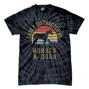 Easily Distracted By Horses And Dogs I Like Heart Horse Dog Tie-Dye T-Shirt