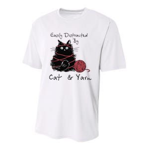 Easily Distracted By Cats And Yarn Funny Knitting Crochet Youth Performance Sprint T-Shirt