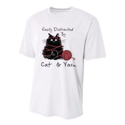 Easily Distracted By Cats And Yarn Funny Knitting Crochet Youth Performance Sprint T-Shirt