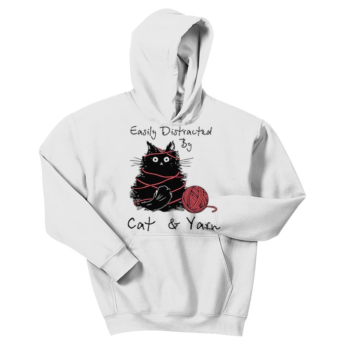 Easily Distracted By Cats And Yarn Funny Knitting Crochet Kids Hoodie