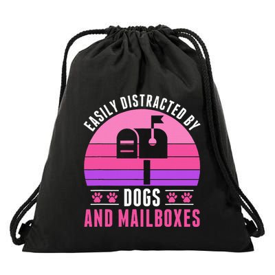 Easily Distracted By Mailboxes And Dogs Mail Lady Drawstring Bag