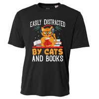 Easily Distracted By Cats And Books Gift Reader Kitty Cooling Performance Crew T-Shirt