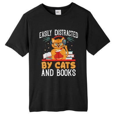 Easily Distracted By Cats And Books Gift Reader Kitty Tall Fusion ChromaSoft Performance T-Shirt