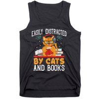 Easily Distracted By Cats And Books Gift Reader Kitty Tank Top