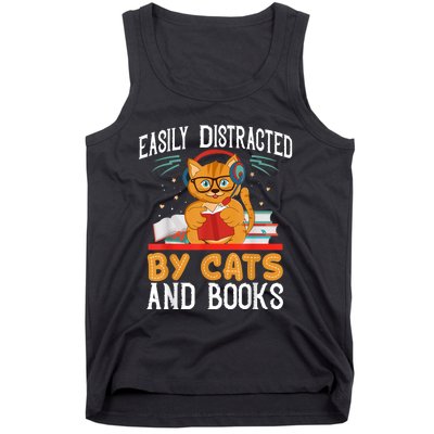 Easily Distracted By Cats And Books Gift Reader Kitty Tank Top