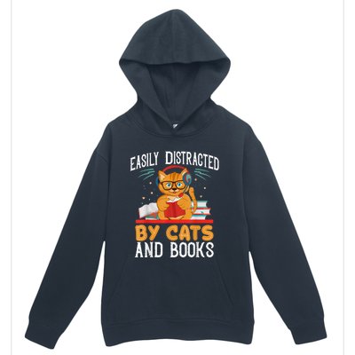 Easily Distracted By Cats And Books Gift Reader Kitty Urban Pullover Hoodie