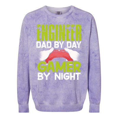 Enginer Dad By Day Gamer By Night Fathers Funny Gaming Gift Colorblast Crewneck Sweatshirt