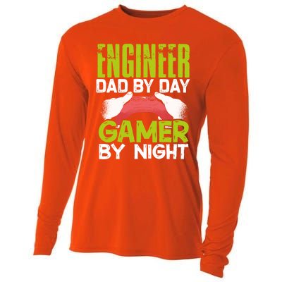 Enginer Dad By Day Gamer By Night Fathers Funny Gaming Gift Cooling Performance Long Sleeve Crew