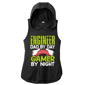 Enginer Dad By Day Gamer By Night Fathers Funny Gaming Gift Ladies PosiCharge Tri-Blend Wicking Draft Hoodie Tank