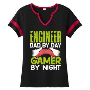 Enginer Dad By Day Gamer By Night Fathers Funny Gaming Gift Ladies Halftime Notch Neck Tee