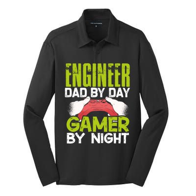 Enginer Dad By Day Gamer By Night Fathers Funny Gaming Gift Silk Touch Performance Long Sleeve Polo